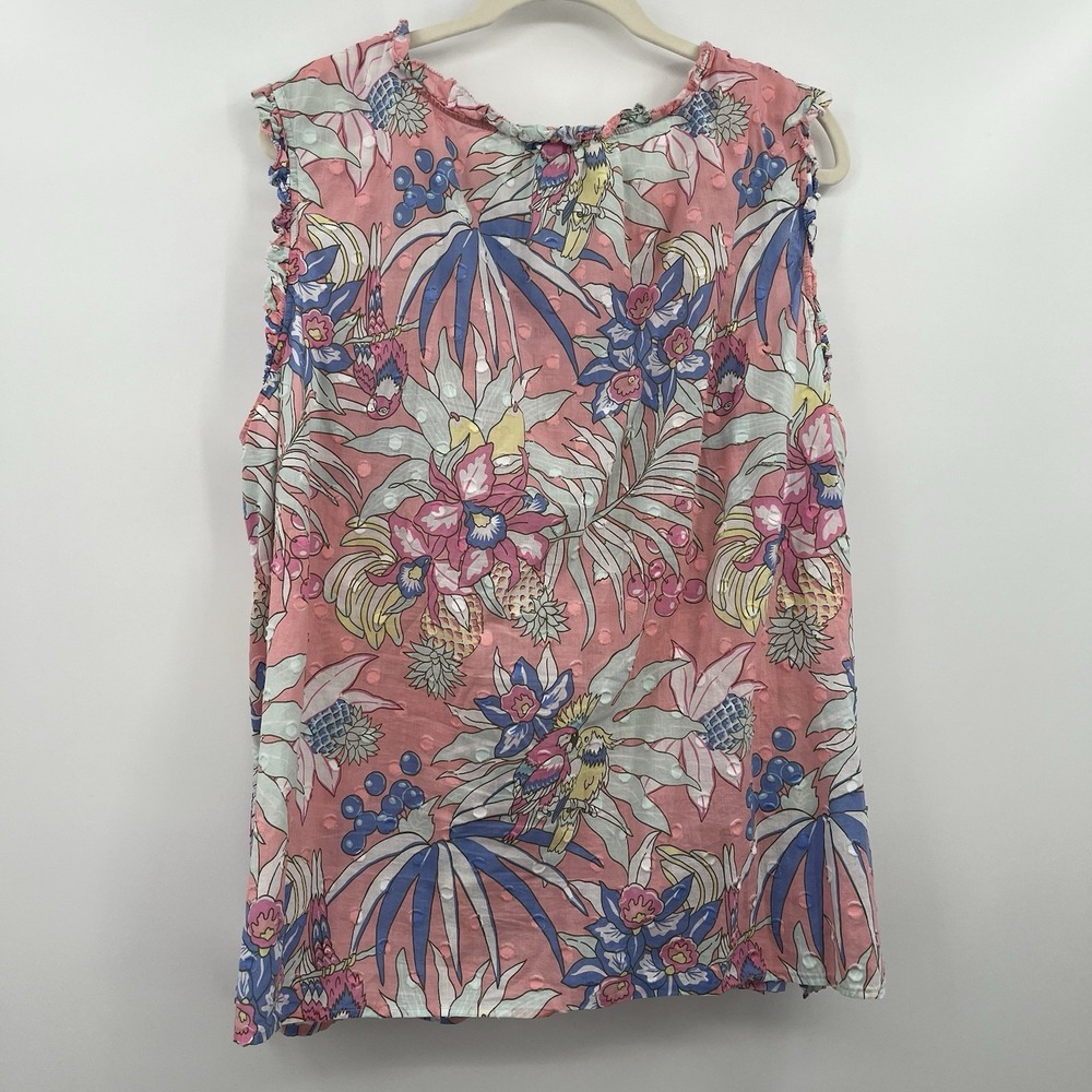 Women's Blouse Talbots 3X Pink Resort Wear Vacation L Palm Birds Novelty Print - Picture 8 of 10